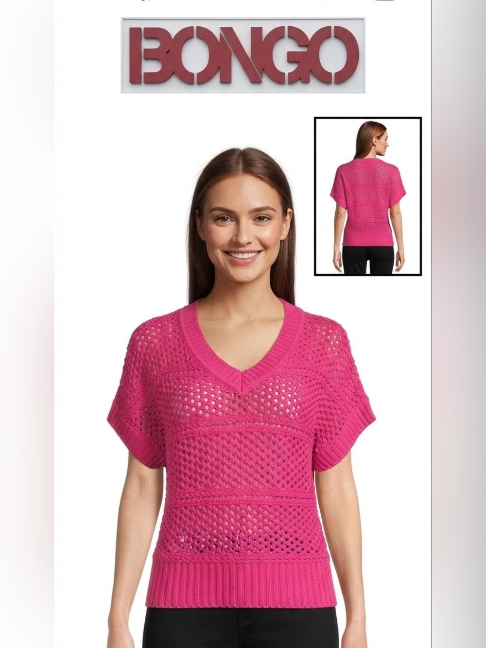 Bongo Hot Pink Crocheted Sweater NWOT Small